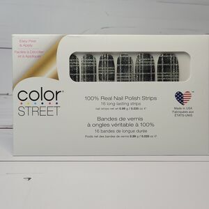 Color Street retired Plaid Reputation black silver glitter nail polish strip NIP